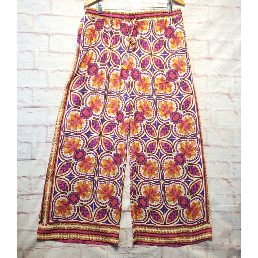 Emerson Rose Flowy Boho Palazzo Pants Rayon Wide Leg Festival Indie Womens Large